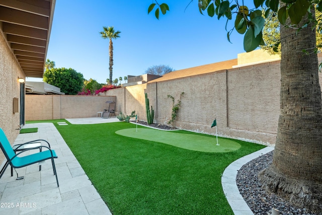 view of yard featuring a fenced backyard and a patio area