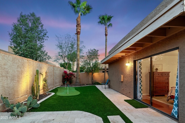 view of yard featuring a fenced backyard and a patio area