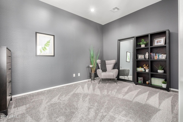 sitting room with carpet floors