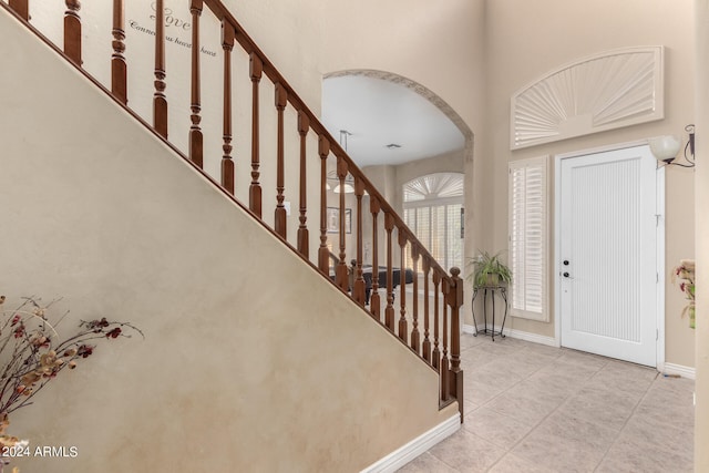 foyer with light tile patterned floors