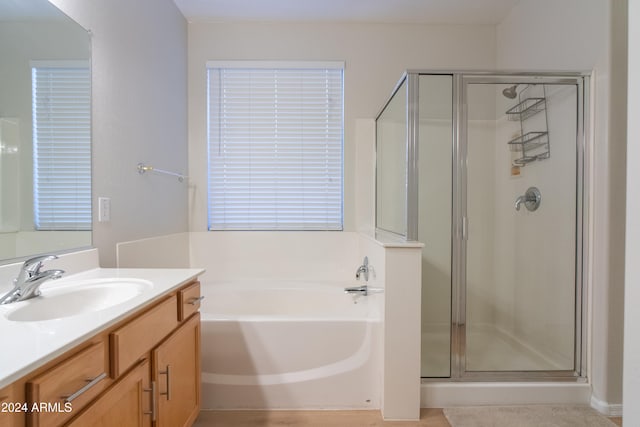 bathroom featuring vanity and separate shower and tub