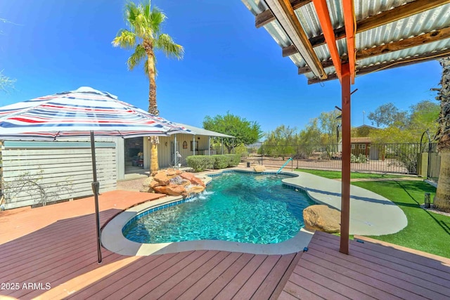 1704 S Barkley Rd, Apache Junction, AZ 85119 - view of swimming pool featuring a deck and a fenced backyard