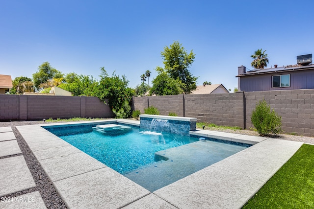 view of pool with pool water feature