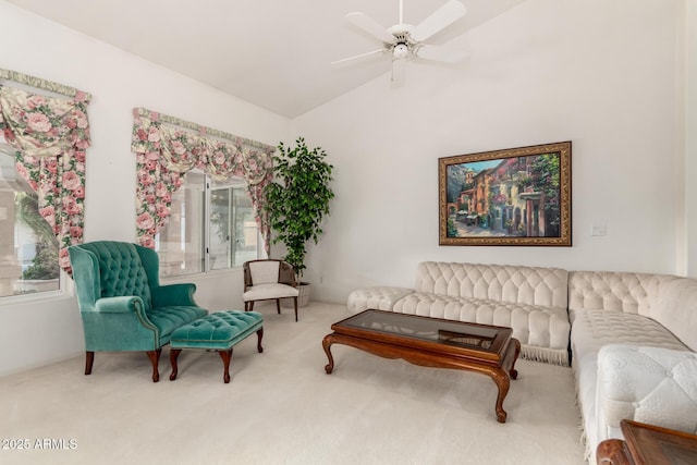 462 N Bedford Ct, Chandler, AZ 85225 - living area featuring carpet floors, lofted ceiling, and ceiling fan