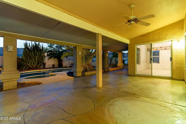 462 N Bedford Ct, Chandler, AZ 85225 - fenced backyard with a patio, ceiling fan, and an in-ground hot tub