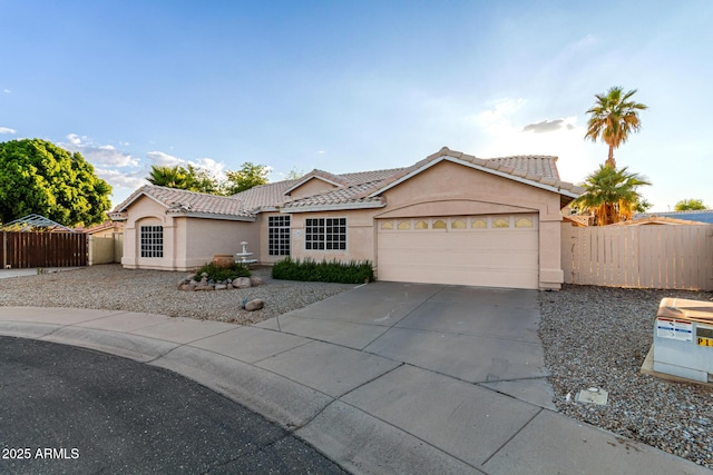 462 N Bedford Ct, Chandler, AZ 85225 - view of front facade with stucco siding, a garage, concrete driveway, and a tiled roof