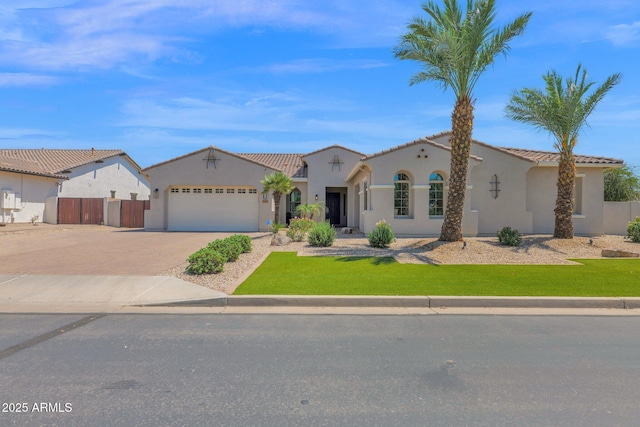 20151 E Via Del Palo St, Queen Creek, AZ 85142 - mediterranean / spanish house featuring driveway, stucco siding, an attached garage, and a tiled roof