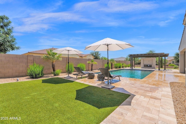 20151 E Via Del Palo St, Queen Creek, AZ 85142 - view of swimming pool with a pergola, a fenced backyard, and a patio area