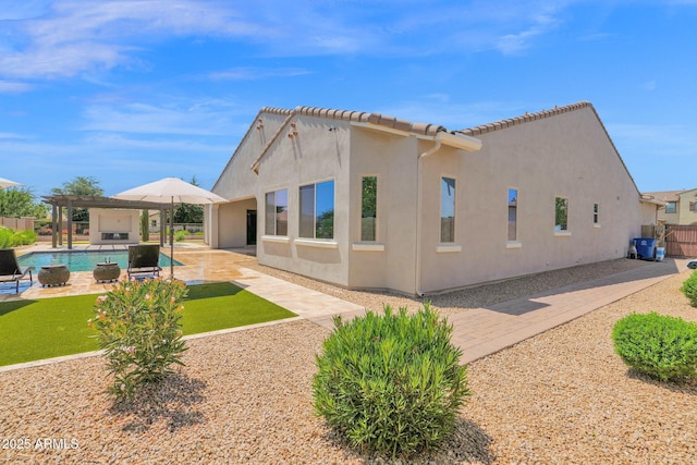 20151 E Via Del Palo St, Queen Creek, AZ 85142 - rear view of property featuring stucco siding, a pergola, and a patio