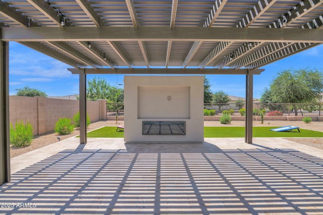 20151 E Via Del Palo St, Queen Creek, AZ 85142 - fenced backyard featuring an outdoor brick fireplace, a pergola, and a patio