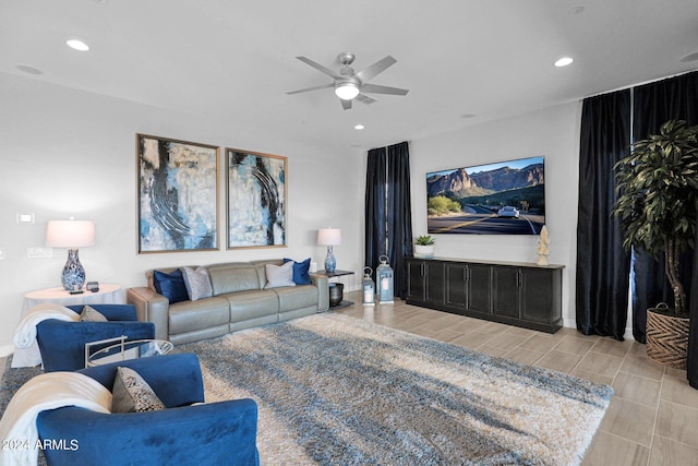 living room with ceiling fan