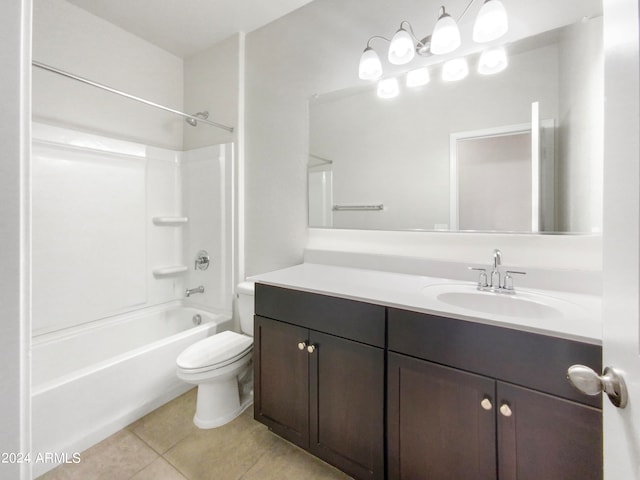 full bathroom with tile patterned flooring, vanity, toilet, and shower / tub combination