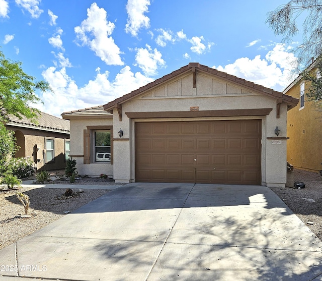 29903 N Desert Angel Dr, San Tan Valley, AZ 85143 - ranch-style house with a tile roof, a garage, driveway, and stucco siding