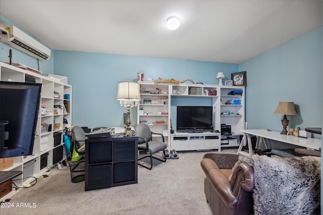 living room featuring carpet floors and a wall unit AC