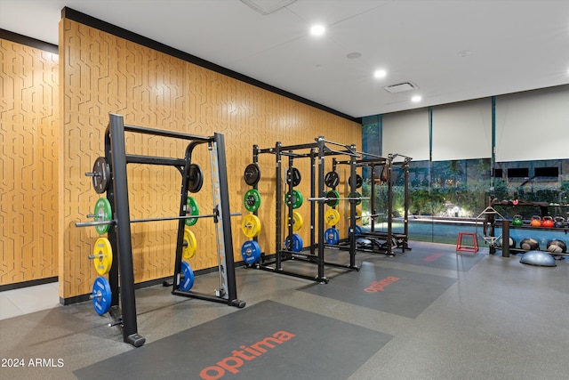 exercise room featuring expansive windows