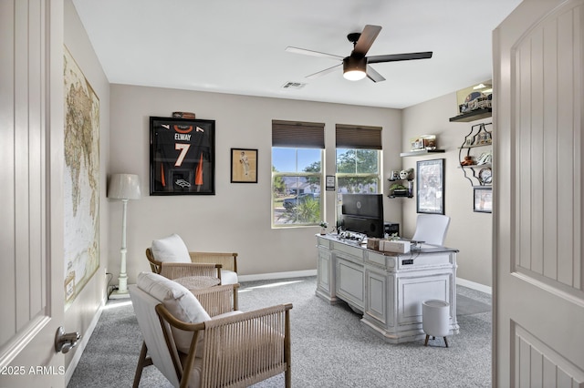 21328 E Misty Ln, Queen Creek, AZ 85142 - office featuring visible vents, baseboards, a ceiling fan, and carpet floors