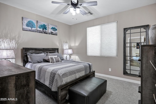 21328 E Misty Ln, Queen Creek, AZ 85142 - bedroom featuring visible vents, baseboards, a ceiling fan, and carpet flooring