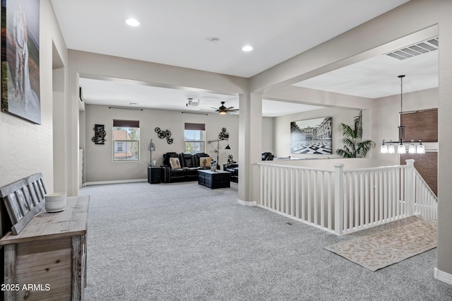 21328 E Misty Ln, Queen Creek, AZ 85142 - interior space with ceiling fan, baseboards, visible vents, and recessed lighting