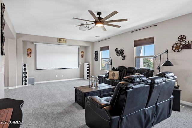 21328 E Misty Ln, Queen Creek, AZ 85142 - carpeted cinema room with baseboards and a ceiling fan