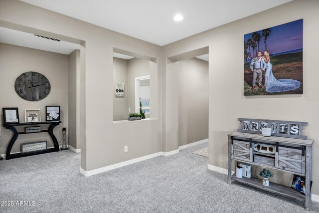 21328 E Misty Ln, Queen Creek, AZ 85142 - hallway with recessed lighting, carpet, visible vents, and baseboards