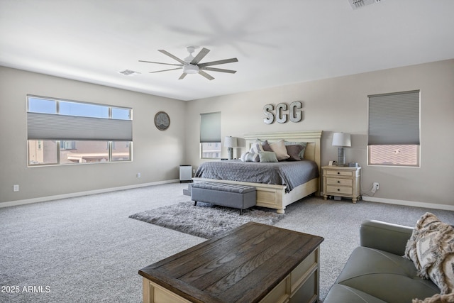 21328 E Misty Ln, Queen Creek, AZ 85142 - bedroom featuring carpet, visible vents, baseboards, and a ceiling fan