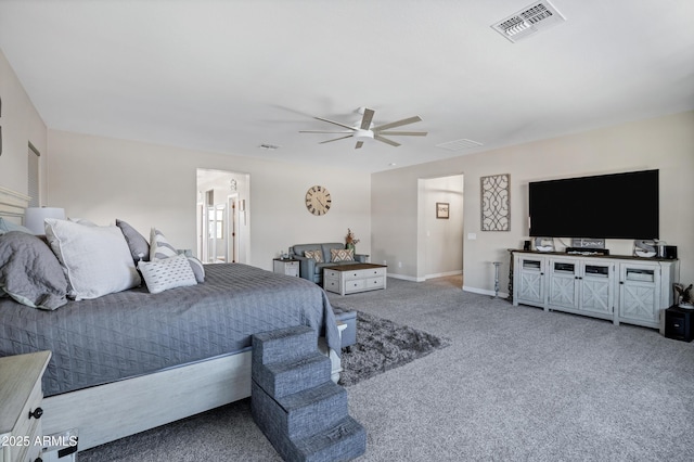 21328 E Misty Ln, Queen Creek, AZ 85142 - carpeted bedroom with visible vents, baseboards, and ceiling fan