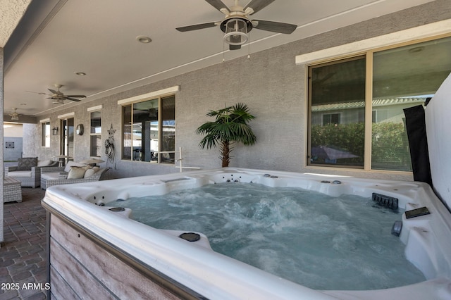 21328 E Misty Ln, Queen Creek, AZ 85142 - view of patio / terrace with ceiling fan and a hot tub