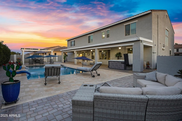 21328 E Misty Ln, Queen Creek, AZ 85142 - view of pool featuring a fenced in pool, a patio, a fenced backyard, and an outdoor hangout area