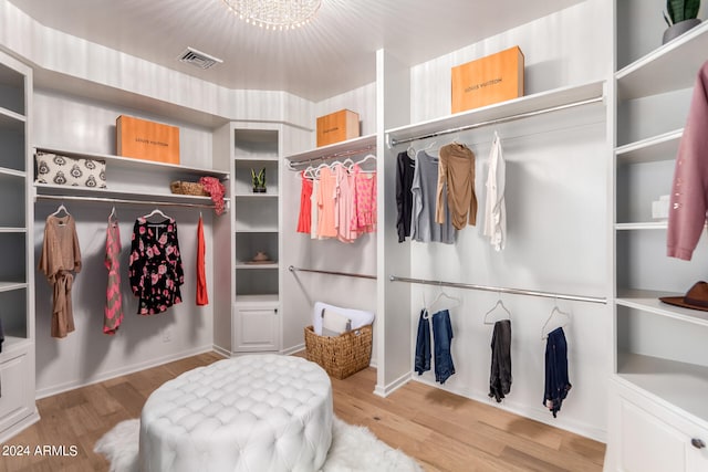 spacious closet featuring light hardwood / wood-style flooring