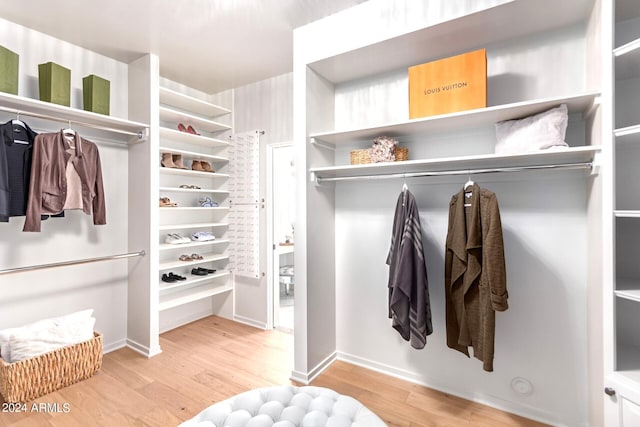 spacious closet featuring light hardwood / wood-style floors