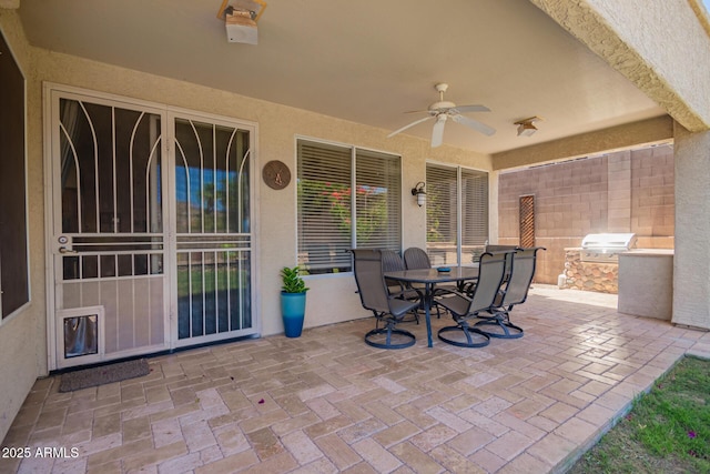 818 E Hiddenview Dr, Phoenix, AZ 85048 - view of patio with ceiling fan, outdoor dining area, and grilling area