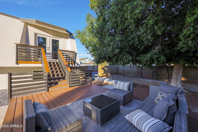 view of patio featuring outdoor lounge area and a deck