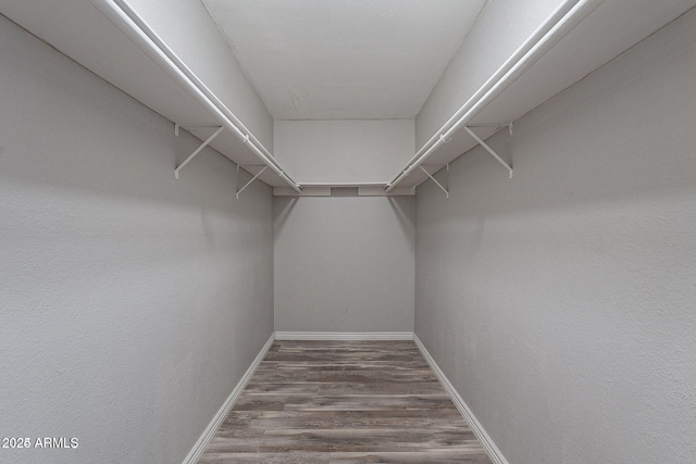 walk in closet with wood finished floors