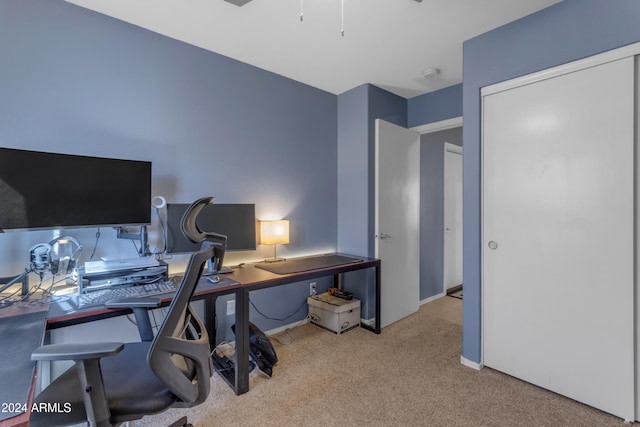 home office with light carpet