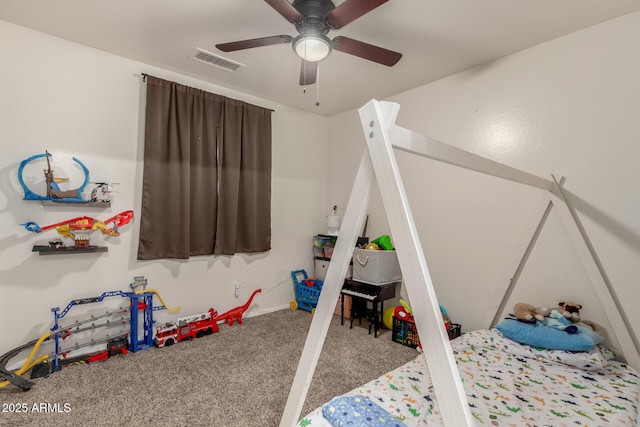 bedroom featuring ceiling fan and carpet flooring