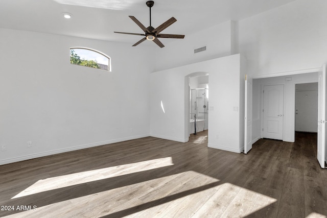 interior space featuring ceiling fan and dark hardwood / wood-style floors