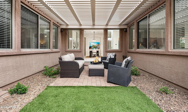 view of patio featuring outdoor lounge area and a pergola