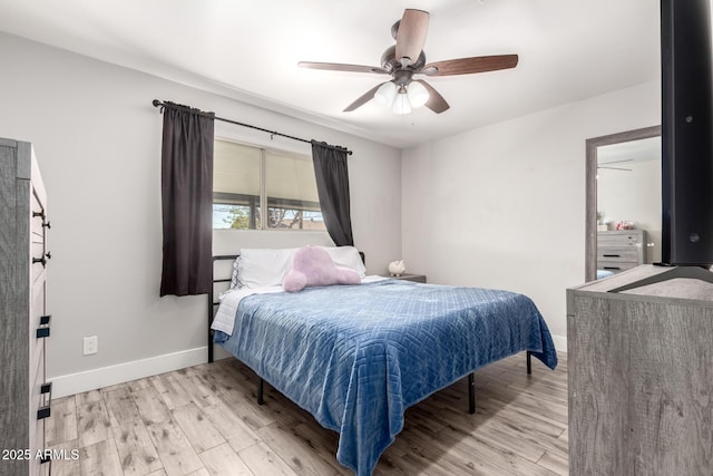 bedroom featuring ceiling fan and light hardwood / wood-style floors