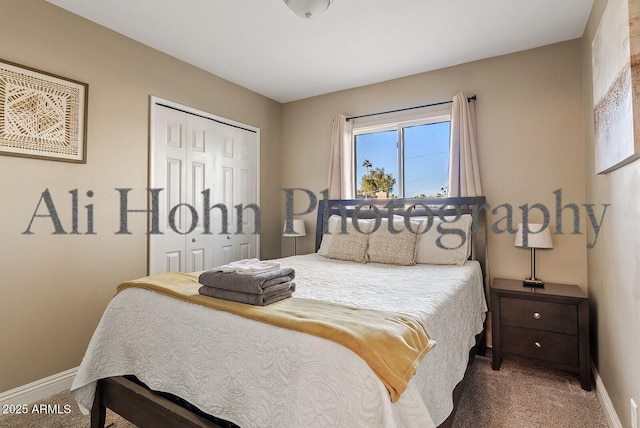 carpeted bedroom featuring a closet