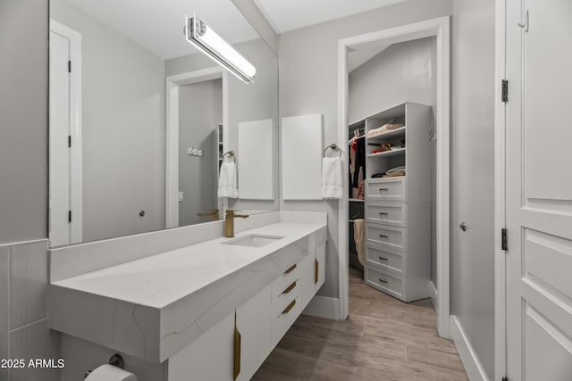 bathroom featuring wood-type flooring and vanity