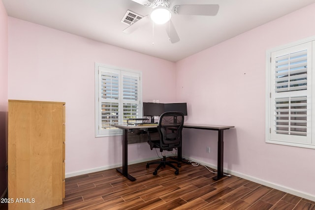 office space with ceiling fan