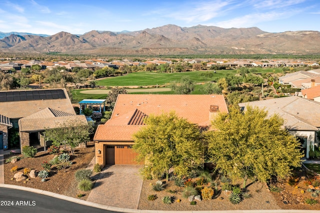 drone / aerial view featuring a mountain view