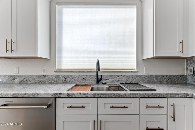 kitchen with plenty of natural light, white cabinets, and dishwasher