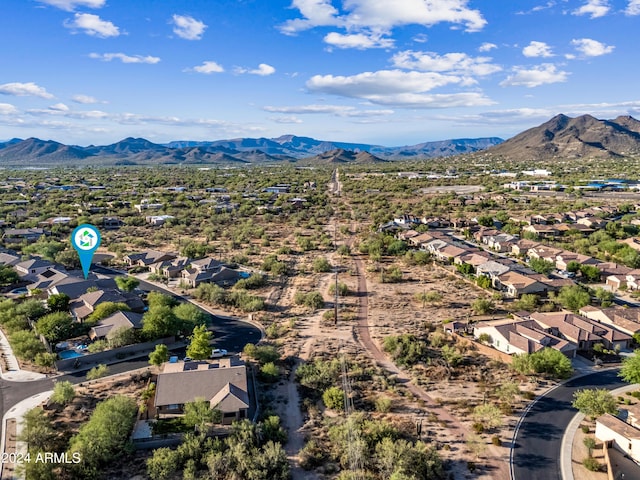 birds eye view of property featuring a residential view and a mountain view