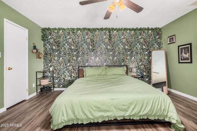 20053 N 15th Dr, Phoenix, AZ 85027 - bedroom featuring a textured ceiling, visible vents, baseboards, ceiling fan, and wood finished floors