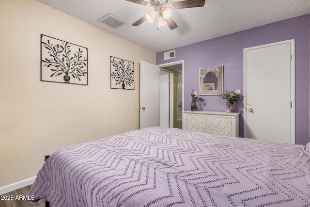 20053 N 15th Dr, Phoenix, AZ 85027 - bedroom with visible vents, a ceiling fan, wood finished floors, and a textured ceiling