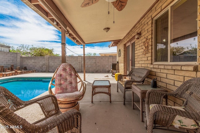20053 N 15th Dr, Phoenix, AZ 85027 - view of patio featuring a fenced backyard, a ceiling fan, and a fenced in pool