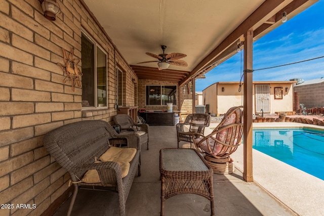 20053 N 15th Dr, Phoenix, AZ 85027 - view of patio / terrace with a ceiling fan, an outdoor hangout area, and a fenced in pool