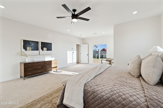 6761 E Juniper Ave, Scottsdale, AZ 85254 - bedroom with light carpet, recessed lighting, baseboards, and a ceiling fan