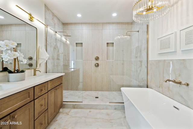 6761 E Juniper Ave, Scottsdale, AZ 85254 - full bath featuring a walk in shower, double vanity, a sink, and a soaking tub